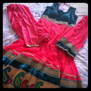 Green & Coral Anarkali